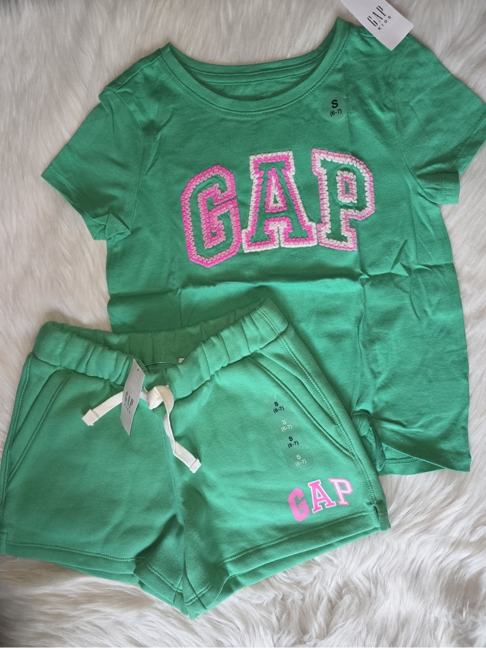 GAP Mint Green Tee and Shorts with Pink Logo